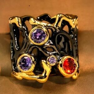 NEW TUNGSTEN Italian jewelry,‎ luxury black, gold filled ring.